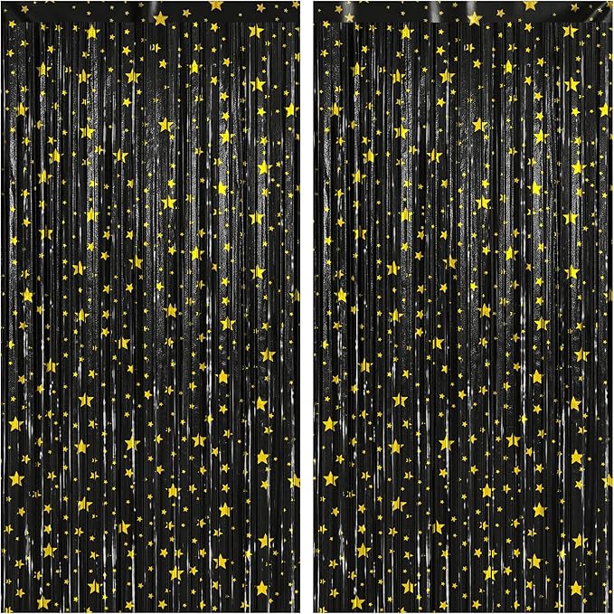 KatchOn, XtraLarge Black Streamers, Pack of 2 | Star Fringe Backdrop for Black Birthday Decorations | Star Tinsel Backdrop for Prom Send Off Decoration Grauation Backdrop Graduation Decorations 2026