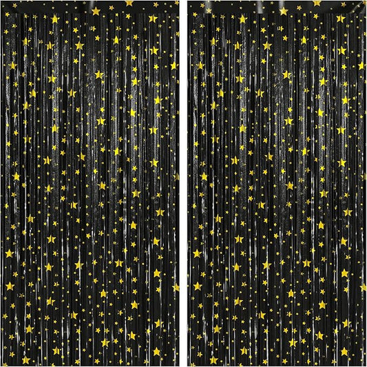 KatchOn, XtraLarge Black Streamers, Pack of 2 | Star Fringe Backdrop for Black Birthday Decorations | Star Tinsel Backdrop for Prom Send Off Decoration Grauation Backdrop Graduation Decorations 2026