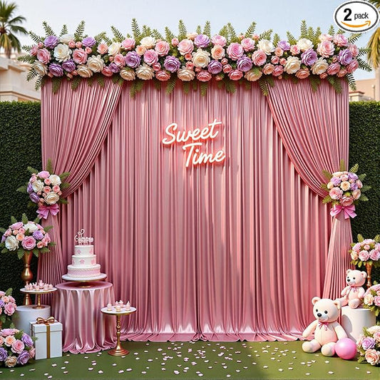gogoparti 10x10FT Rose Gold Sequin Backdrop Curtain - 2 Panels of 5x10FT Wrinkle-Free Glitter Drapes for Photography, Birthdays, Weddings & Graduations