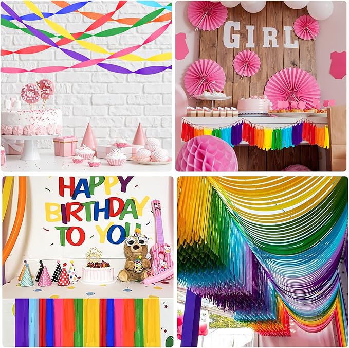 Oubest Rainbow Crepe Paper Streamers Party Decorations, 8 Rolls Colorful Streamers for Rainbow Themed Birthday Baby Shower Bachelorette Party Wedding Bridal Shower Christmas Decorations DIY Crafts