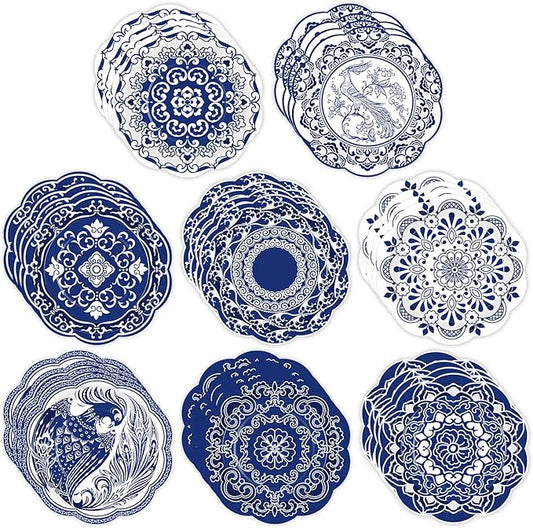80 Pcs 7 Inch Blue and White Floral Party Paper Plates Blue Chinoiserie Decorative Disposable Plates Flower Scalloped Dinnerware Dish for Tea Wedding Bridal Shower Birthday Decorations