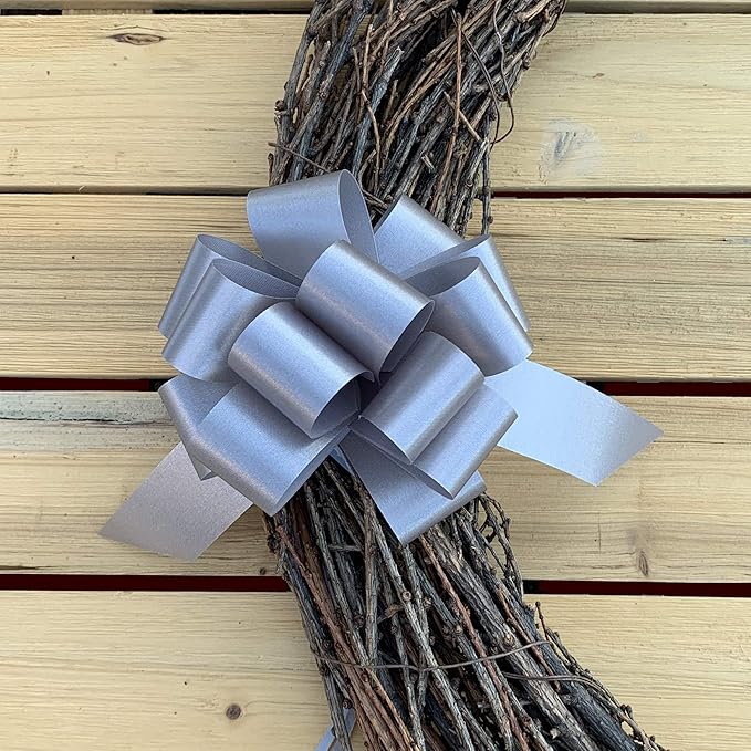 Silver Christmas Gift Pull Bows - 5" Wide, Set of 10, Wreath, Swag, Garland, Anniversary, Gift Basket, Presents, Birthday, Fundraiser, Classroom, Office, Decoration