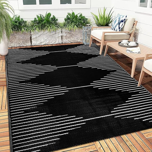 Falflor Outdoor Rug Waterproof 6x9 ft, Reversible Outdoor Plastic Straw Rug, Large Outdoor Patio Rug for RV Camping, Indoor Outdoor Rugs for Porch Deck Backyard Balcony Picnic Beach