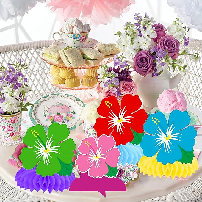11Pcs Hibiscus Flowers Honeycomb Centerpieces Hawaii Tropical Party Centerpieces for Table Hawaiian Flower Theme Birthday Party Decorations for Hawaii Luau Aloha Party Supplies