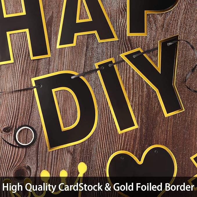 TaoBary 143 Pcs DIY Letter Banner Customizable Happy Birthday Supplies Make Your Own Banner Include Letters, Numbers Symbol Rope Needles for Baby Shower Wedding Bachelor Party Decorations(Black)