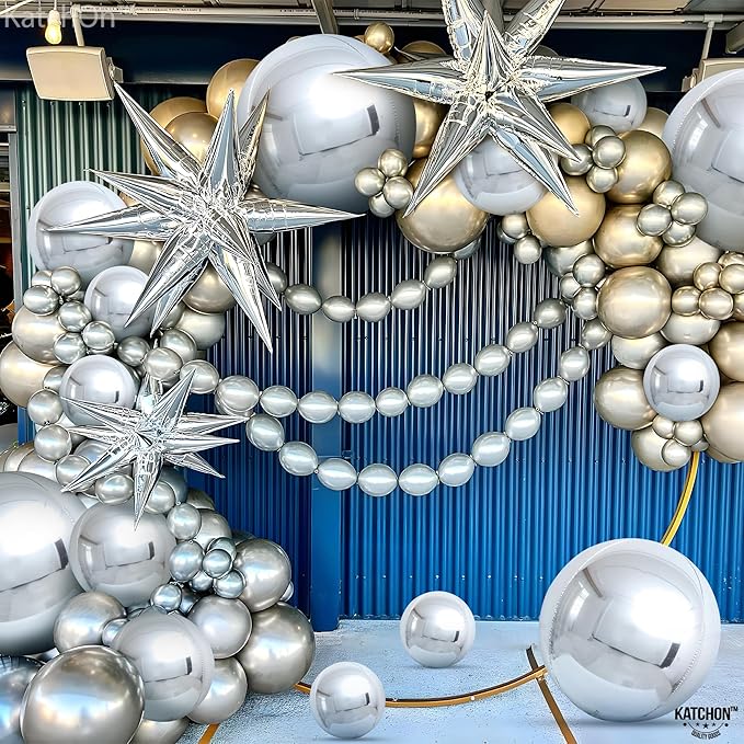 KatchOn, Metallic Silver Balloons - 22 Inch Pack of 14 | 4D Round Foil Balloons for Silver Party Decorations | Graduation Balloon for Birthday, Disco Party Decorations, Graduation Decorations 2026