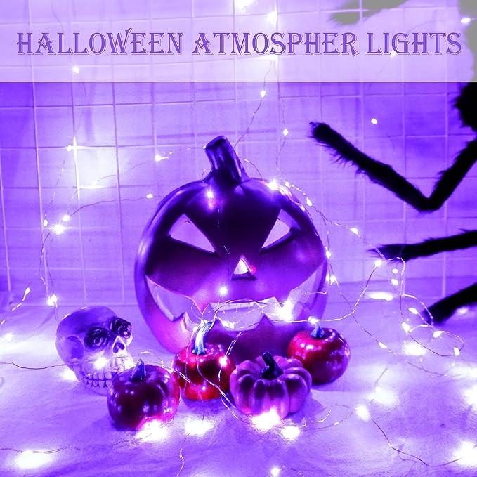 SmilingTown Battery Operated Fairy String Lights 24 Pack 20 LED 7.2ft Starry Firefly Copper Wire for Wedding Party Table Centerpiece Halloween Christmas Decorations(Purple)