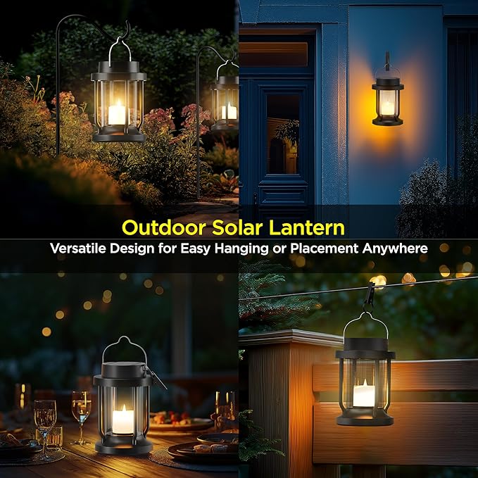 Solar Lantern Outdoor & Indoor Use – Hanging Solar Lights with Realistic Flickering Flameless Candle, Weatherproof for Gardens, Patios, Trees, and Lawns (Green, 1 Pack)
