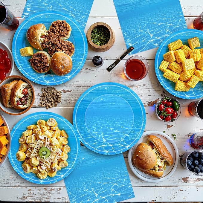 40 Pcs Ocean Plates and Napkins Sets - Under The Sea Party Supplies Tableware, Blue Disposable Paper Plates and Napkins Kit for Summer Ocean Themed Party Decorations Birthday Table Decor, Serves 20
