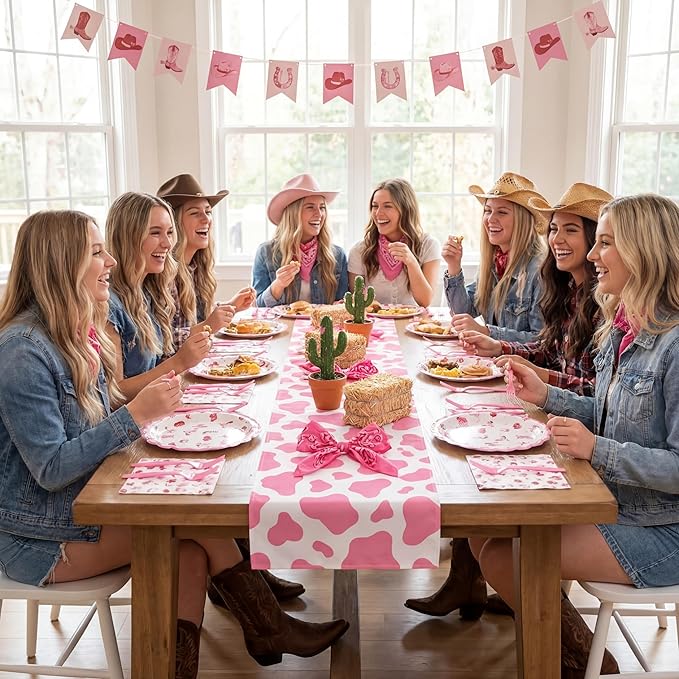 AmazingSpark 122 Pcs Pink Cowgirl Birthday Party Supplies Western Cowgirl Plates Napkins and Fork Disposable Bowknot Rodeo Tableware Set for Girls Baby Shower Wedding Bachelorette Decoration, Serve 24