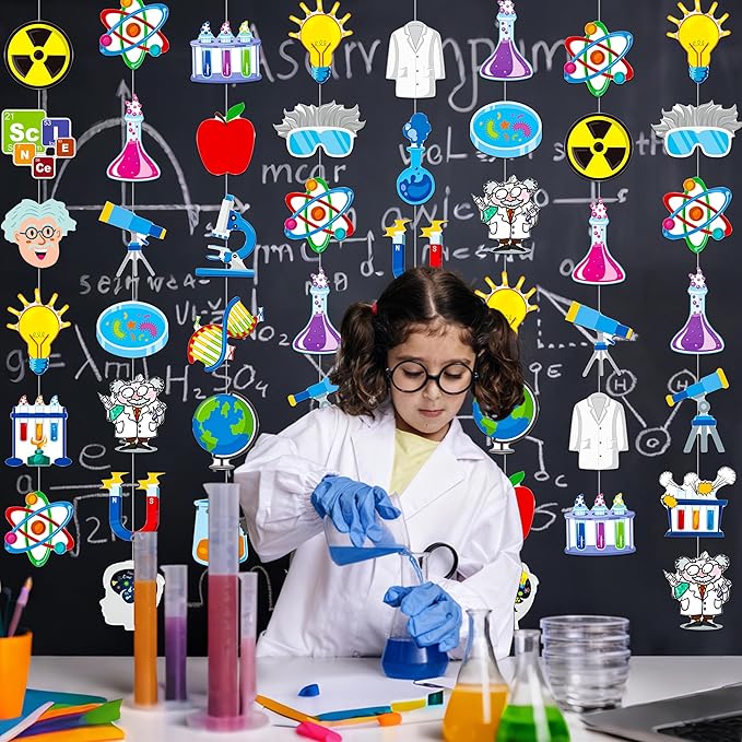8pcs Science Party Hanging Garlands Science Birthday Party Decorations Chemistry Laboratory Theme Room Wall Decor for Chemistry Theme Birthday Baby Shower Supplies