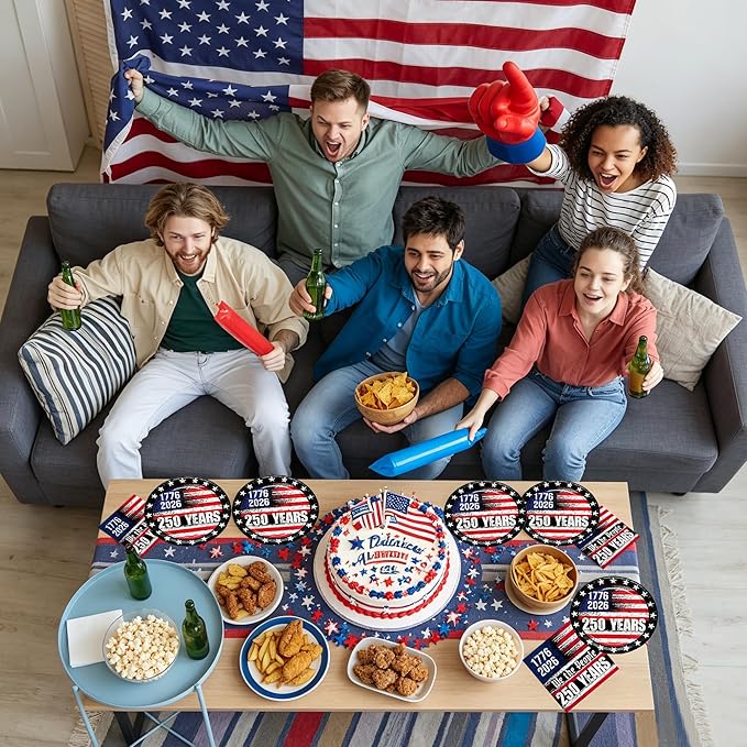 72PCS 250th Anniversary USA Party Supplies - Retro American Flag Paper Plates and Napkins Disposable Patriotic Tableware Set for 4th of July Memorial Day Party Decoration