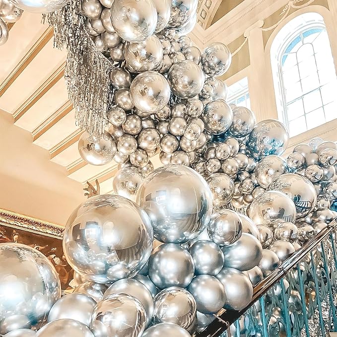 PartyWoo, 50pcs Silver Metallic Balloons, 5inch, Balloon Garland or Arch, Women, Unisex, Birthday, Wedding Decorations