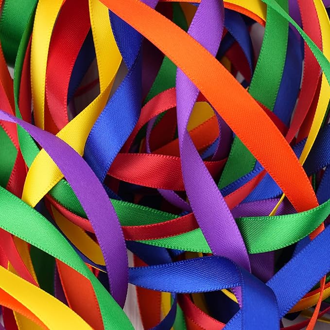 Colorful Rainbow Ribbon 3/8 Inch Thin Double Face Satin Ribbon, 6 Rolls 60 Yards Multicolor Ribbon for Wedding, Gift Wrapping, Invitations, Hair Bows, Crafts