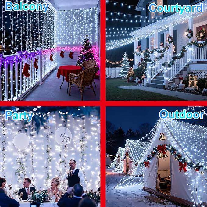 1500LED Christmas Lights Outdoor Use, 470ft 12 Modes Cool White LED String Lights with Timer Dimmable, Waterproof Christmas Lights for Tree Wedding Xmas Patio Fence Balcony Garden Decor Cool White