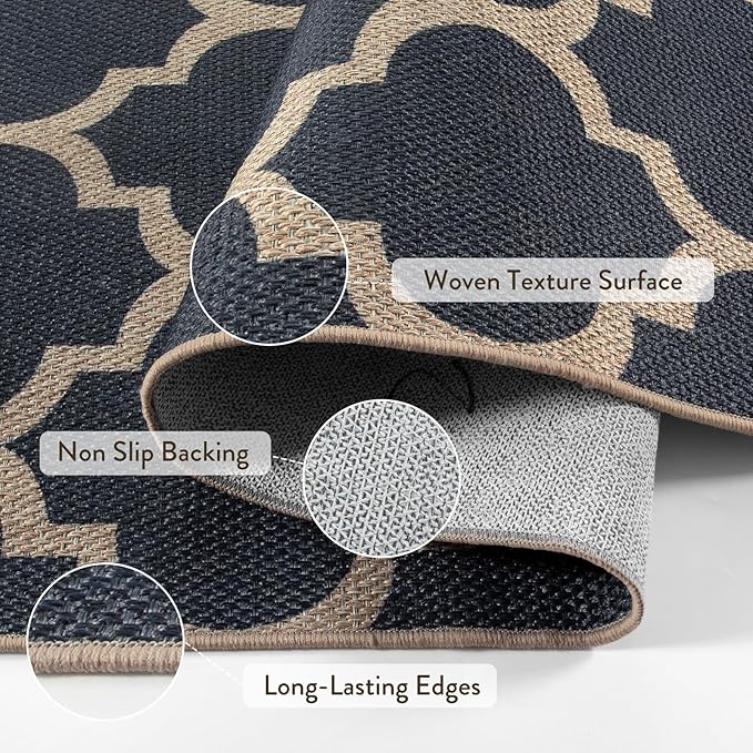Lahome Moroccan Easy Jute Runner Rug, Blue Outdoor Washable Runner Rugs for Porch Hallway, Geometric Trellis Woven Long Carpet for Doorway, Thin Non Slip Outdoor Decor, 2'6'' x 8'