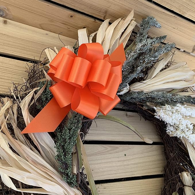 Orange Decorative Gift Pull Bows - 5" Wide, Set of 10, Halloween, Fall, Thanksgiving, Autumn, Spring, Wreath, Swag, Garland, Gift Basket, Presents, Birthday, Summer, Christmas, Easter
