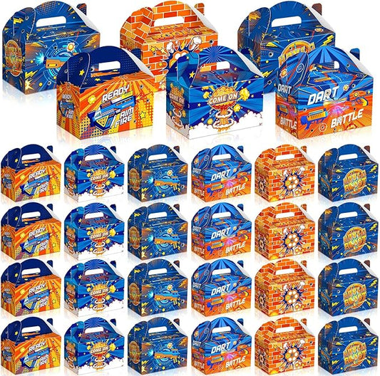 Dunzoom 24 Pcs Dart Birthday Party Supplies Dart Gift Boxes Goodie Candy Treat Cookie Boxes Candy Party Containers with Handles for Theme Birthday Favors Wrapping