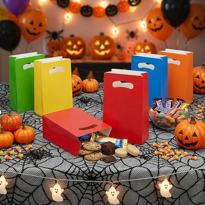 UnicoPak 15 Pack Colorful Party Favor Bags - 6×3×9” Vibrant Goodie Bags in 5 Assorted Colors for Birthday, Classroom, Halloween - Sturdy Red Blue Yellow Green Orange Gift Bags, Customizable for Treats Cookies