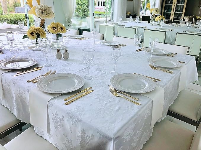 " OCCASIONS " 50 Plates Pack (25 Guests)-Extra Heavyweight Vintage Wedding Disposable/Reusable Plastic Plates -25x11'' Dinner + 25x8.25'' Salad/dessert (Chateau Collection Light Gray)
