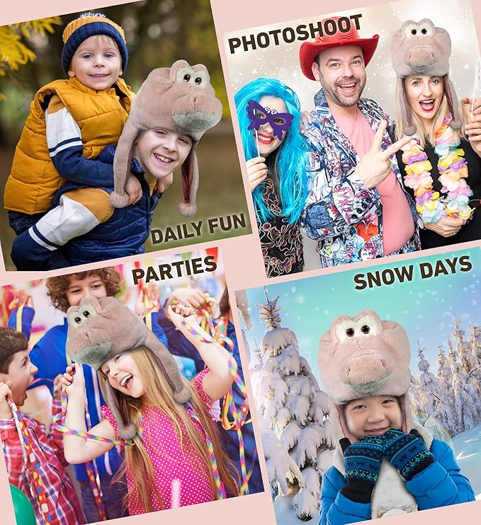 DolliBu Plush Hat – Super Soft Fleece Stuffed Animal Beanie with Ear Flaps, Cozy Warm Winter Hat for Kids – One Size