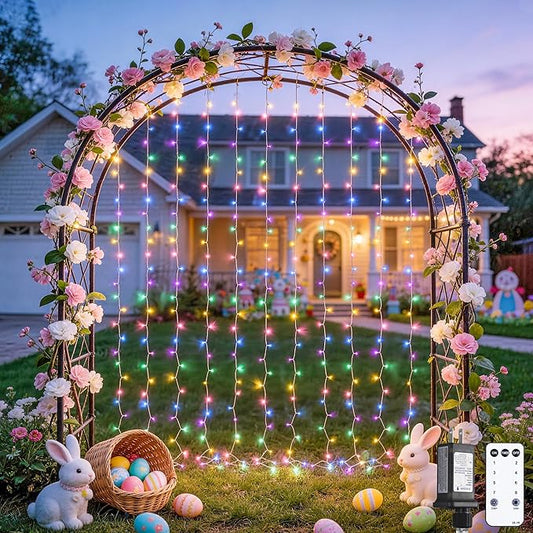 JMEXSUSS 300LED Easter Decorations Curtain Lights with Remote, 9.8x9.8ft Easter Sting Lights Plug in for Bedroom Wall Window Party Backdrop Porch Patio Garden Yard Indoor Outdoor Decor