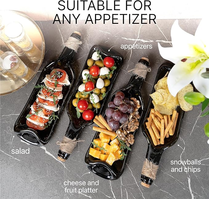 Melted Wine Bottle Serving Boards - Decorative Rectangle Serving Trays for Home Decor - Small Cheese Platter Serving Board - Unique Cheese and Cracker Tray for Dinner Party (2)