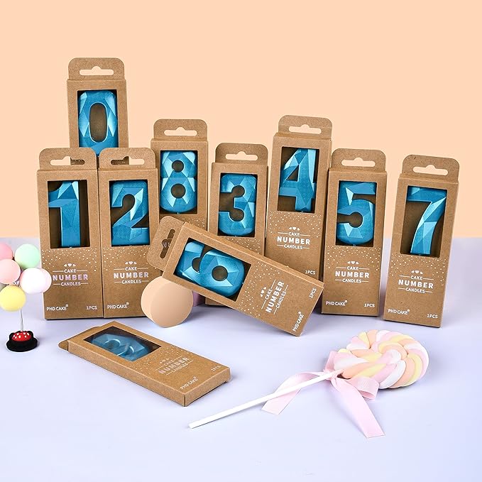 PHD CAKE 2.76 Inch Crystal Blue 3 Number Birthday Candles, Blue Number Candles, Cake Number Candles, Party Celebration