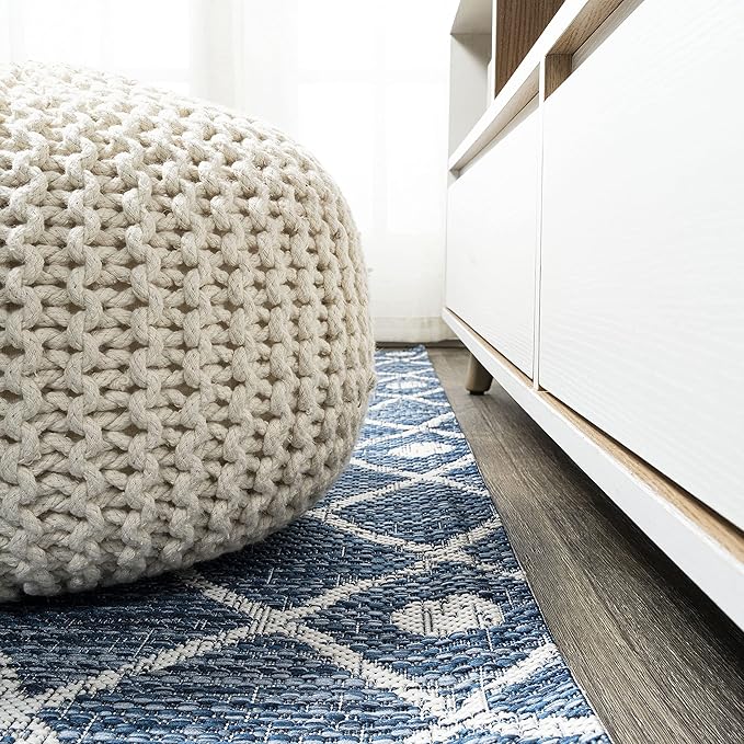 JONATHAN Y Tribal Bohemian Indoor Outdoor Runner Rug 2X10 Blue/Ivory, Nokat for Backyard, Patio, Porch, Easy-Cleaning, High Traffic, Pet-Friendly, Non-Shedding (SMB131C-210)