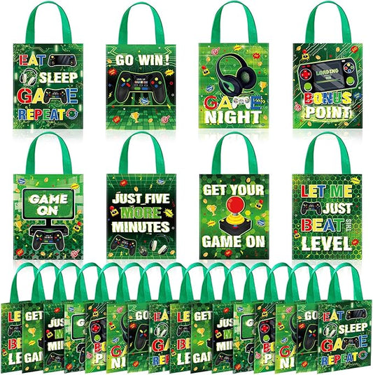 Photect 24 Pcs Video Game Party Favors Bags Non Woven Gamer Goodie Treat Candy Bags with Handles for Gaming Birthday Party Baby Shower Supplies Decorations