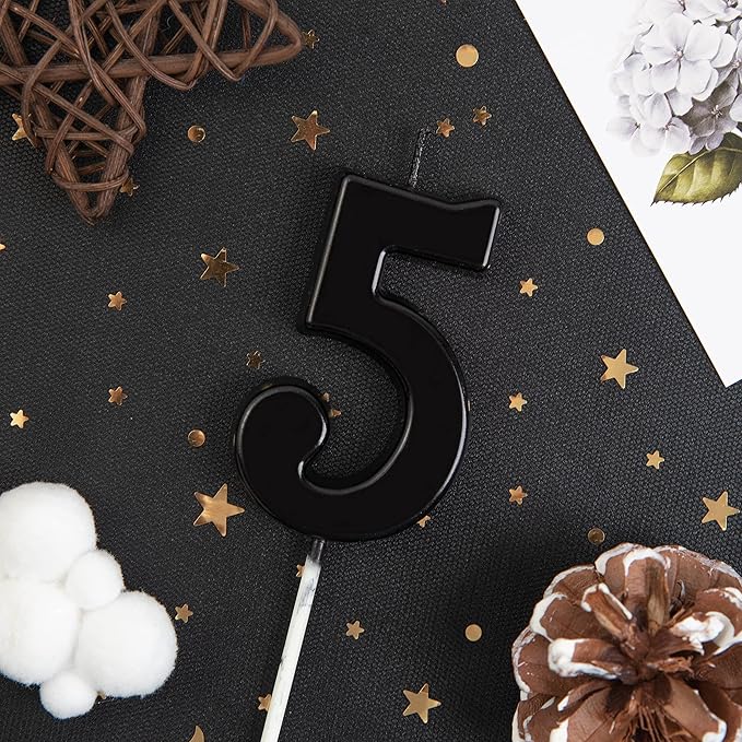 PHD CAKE 2.76 Inch Modern Black 5 Number Birthday Candles, Black Number Candles, Cake Number Candles, Party Celebration