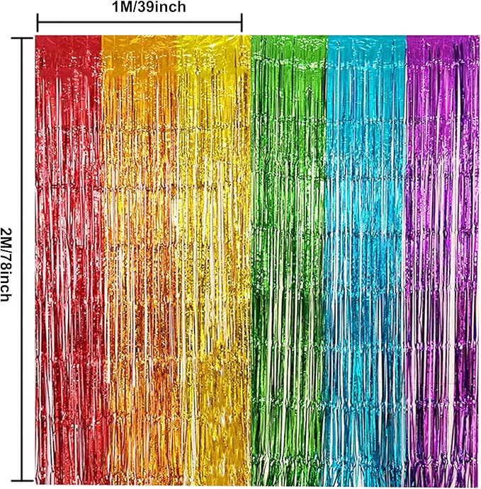 2pcs Colorful Foil Fringe Backdrop Curtains 39*78 Inch Tinsel Streamersdance Party Decorations For 2026 New Years Eve, Christmas,Halloween Graduation, Birthday, Baby Shower, Gender Reveal Party