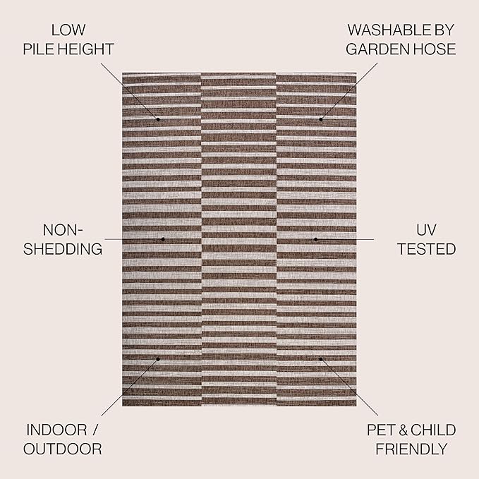 JONATHAN Y Offset Stripe Indoor Outdoor Area Rug 8X10 Brown/Beige, Sukie Modern for Backyard, Patio, Porch, Easy-Cleaning, High Traffic, Pet-Friendly, Non-Shedding (SMB133B-8)