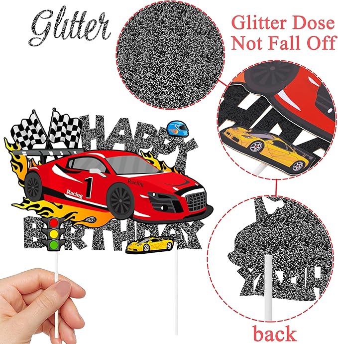 37pcs Race Car Birthday Cake Decorations Racing Car Cupcake Toppers Glitter Race Car Cake Toppers Decorations Racing Car Themed Party Favors for Race Car Themed Birthday Party Supplies
