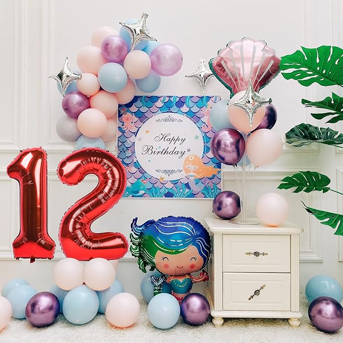 40 inch Number Balloon 0-9 Red Large Number 12 Balloons,Digital Balloons for Birthday Party Celebration Decorations Supplies, Helium Foil Number Balloons for Wedding Anniversary
