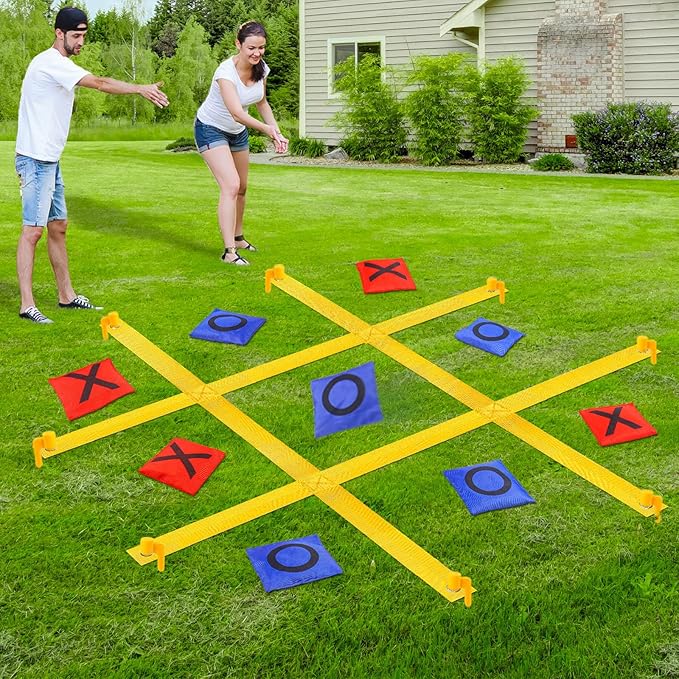 Giant Tic Tac Toe Outdoor Games for Kids Adults Family, Portable Tic Tac Toe Bean Bag Toss with 10pcs Bean Bag, Large Outdoor Lawn Backyard Games Carnival Field Day Game