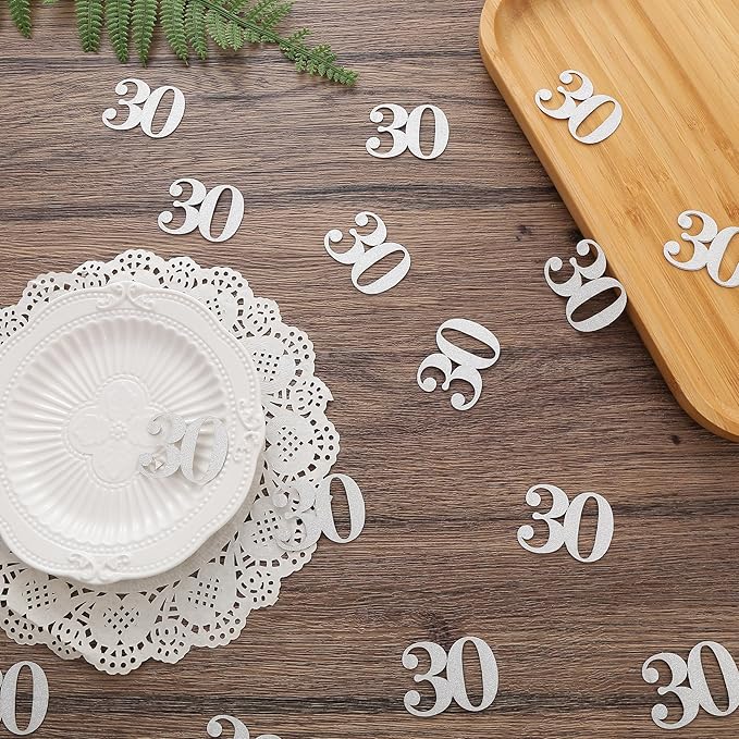 Happy Birthday Confetti Decorations - Number 30 Silver Glitter Table Confetti for 30th Birthday, Anniversary Wedding Party Supplies