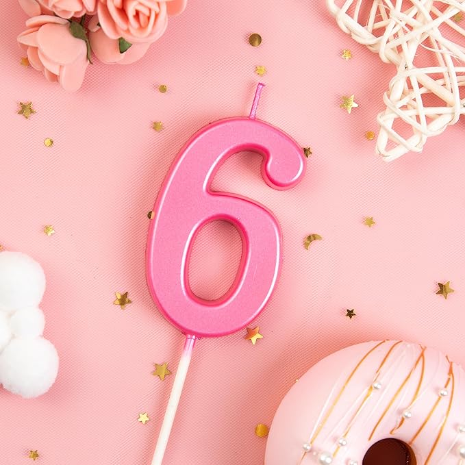 PHD CAKE 2.76 Inch Modern Pink 6 Number Birthday Candles, Pink Number Candles, Cake Number Candles, Party Celebration