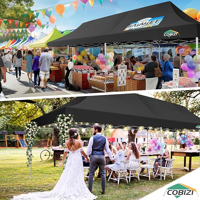 COBIZI 10x30 Pop Up Canopy with 8 Removable Sidewalls Party Tents for Parties Wedding Patio Commercial Waterproof and UV50+ Ez Outdoor Instant Gazebo with Roller Bag & 4 Sandbags（Matte Black）