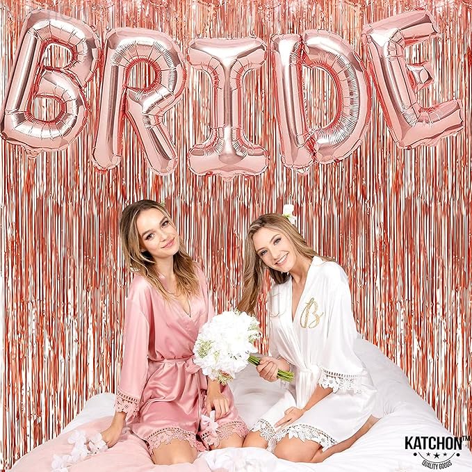 KatchOn, Rose Gold Fringe Curtain - Pack of 4 | Rose Gold Backdrop for Bachelorette Party Decor | Graduation Decorations 2025 | Fringe Backdrop for Rosegold Birthday Decorations