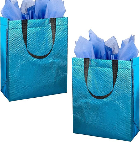 BLEWINDZ 18Pcs Sky Blue Bags with Tissues - Reusable 10.2" Medium Gift Bag With Glossy Finish - Perfect as Bridesmaids Gift Bags, Bachelorette Party Bag, Wedding, Birthday Party Favors