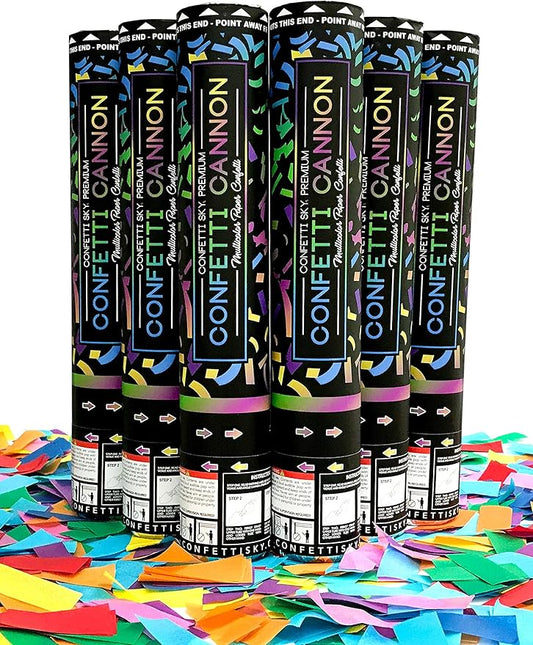 Confetti Sky [6 Pack] 12 Inch Confetti Cannons | Multicolor Confetti Poppers for Wedding Celebration, Birthday Party, Pranks, Graduation, Christmas Eve and New Year Celebration