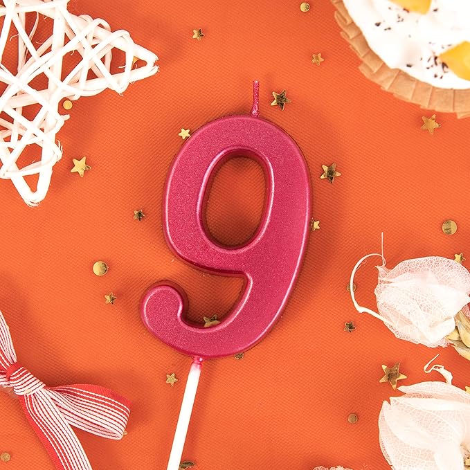 PHD CAKE 2.76 Inch Modern Red 9 Number Birthday Candles, Cake Candles for Party Celebration