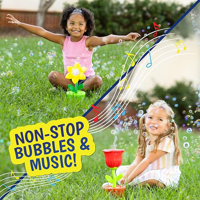6 Flower Bubble Machines with 12 Bottles Refill Solution, Bubble Maker Party Pack, Flower Bubble Blowers with Music for Kids, Summer Outdoor Garden Bubble Toy, Spring Party Decoration, Garden Gift