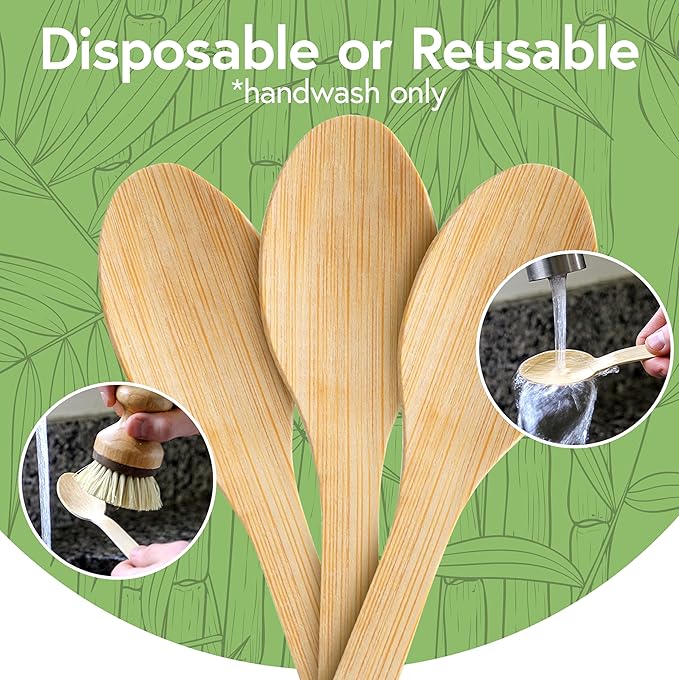 100% Bamboo Spoons Set - Compostable Utensils Set (3000 Eco Friendly Spoons) | Reusable or Disposable Utensils Set | Compostable FSC Certified Silverware for Weddings, Camping, Parties