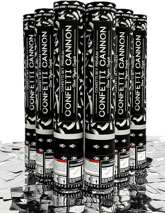 Confetti Sky [6 Pack] 12 Inch Confetti Cannons | Silver Confetti Poppers for Wedding Celebration, Birthday Party, Pranks, Graduation, Christmas Eve and New Year Celebration