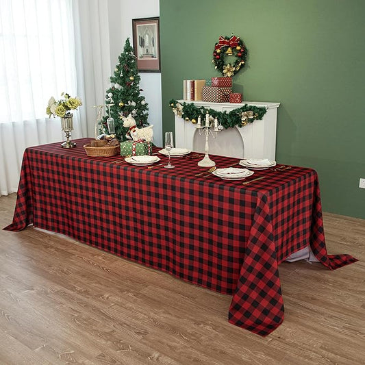 Classic Gingham Buffalo Tablecloth Fabric - Oblong 90x132 Inch Water Proof Checkered Table Cloth for Indoor Outdoor - Table Cover for Birthday, Picnics, BBQs, and Parties