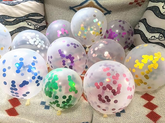 Confetti Balloons,50 Pcs 12 Inch Clear Balloons with Multicolor Confetti Inside,for Graduation Wedding Birthday Baby Shower Party Decorations (‌Peach)