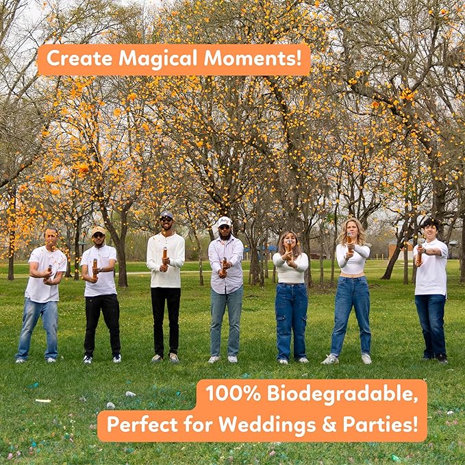 2 Pack Confetti Cannon Confetti Poppers | Biodegradable Orange Confetti | TUR Party Supplies | Launches Up to 25ft | Giant (12 in) | Party Poppers for Graduation, Birthdays, Weddings, and Memorial Day
