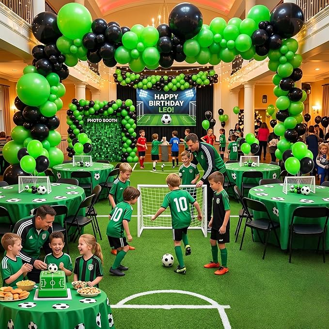 Green and Black Soccer Balloon Garland Arch Kit, Black Light Lime Green Latex Balloons Balloon for Boys Men Video Game Jungle Football Theme Baby Shower Soccer Birthday Party Decorations Supplies